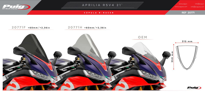 Puig R-Racer windscreen for Aprilia RSV4 RR 1100 Factory 2021-2026 part 20771