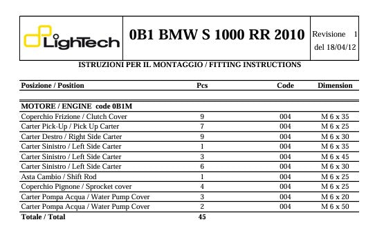 LighTech Ergal 7075 aluminium engine bolt kit BMW S1000RR K46 anodised finish