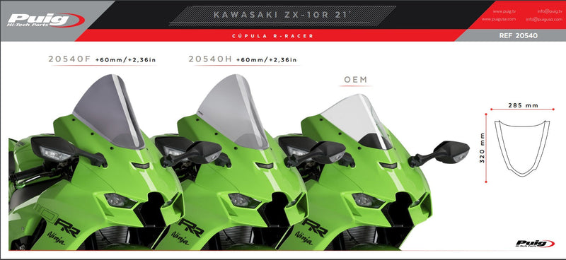 Puig R-Racer windscreen for Kawasaki ZX-10R/RR 2021-2026, part 20540