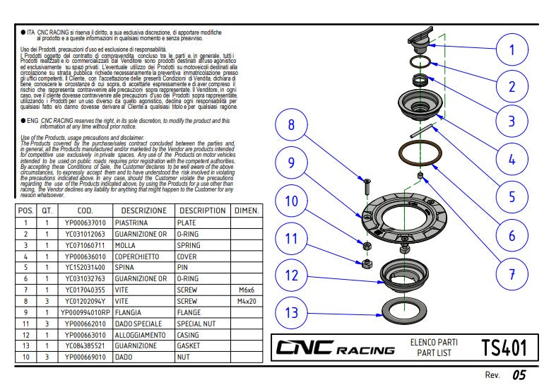 CNC Racing TS401R fuel cap Livery Tricolore anodised aluminium Ducati Panigale V4