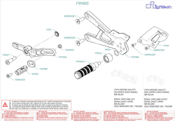 LighTech FTRYA020 track-use rearsets for Yamaha YZF-R1/M 2015–2026, CNC-machined aluminium