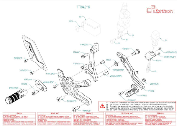 LighTech FTRKA011R rearset kit for Kawasaki ZX-10R ZX-10RR 2021–2026 with red holders and silver folding pegs