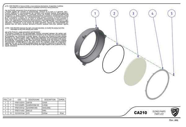CNC Racing CA210S transparent clutch cover for Ducati Panigale V4/S 2025-2026, anodised finish with Lexan window