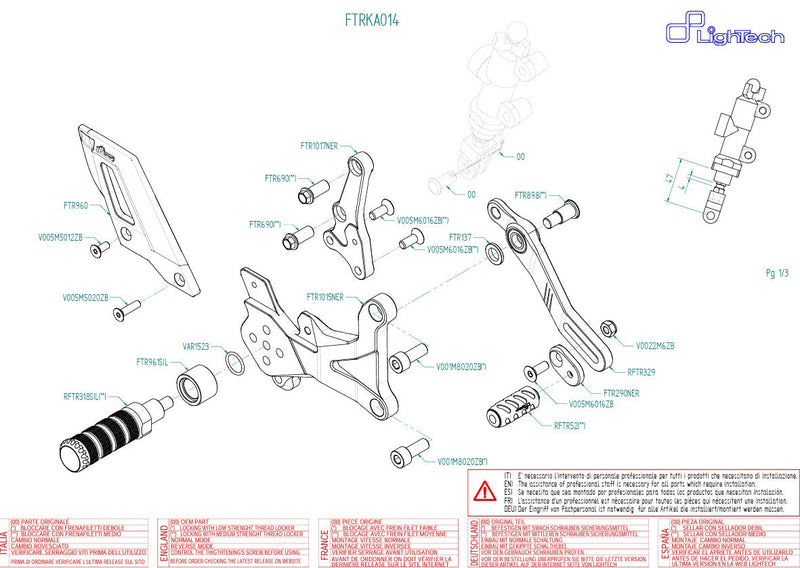 LighTech FTRKA014 track-use rearsets for Kawasaki ZX-4 RR 2023-2025