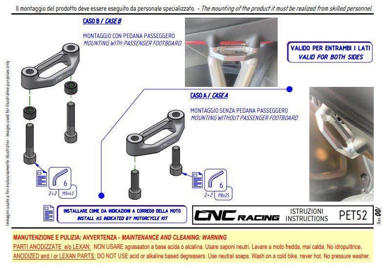 CNC Racing PET52 anodised aluminium pillion footpeg blanking plates for Ducati Panigale V4