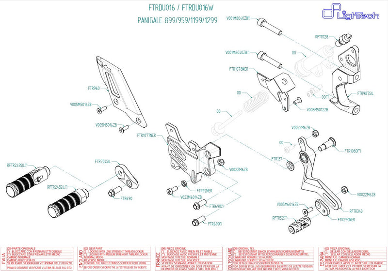 LighTech FTRDU016/W GP-Shift rearset kit for Ducati Panigale 899 2013–2016