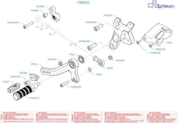 LighTech FTRKA013 CNC aluminium track-use rearsets for Kawasaki Ninja 400 2018-2023
