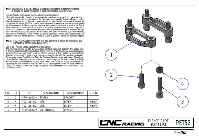 CNC Racing PET52 anodised aluminium pillion footpeg blanking plates for Ducati Panigale V4
