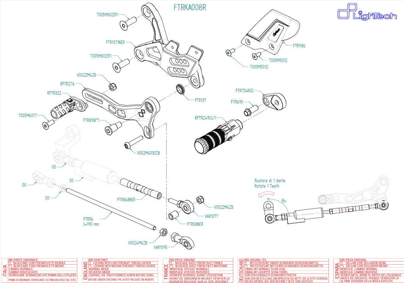 LighTech FTRKA008R R rearset in red and silver for Kawasaki ZX-6R 636 RR 2005 to 2026