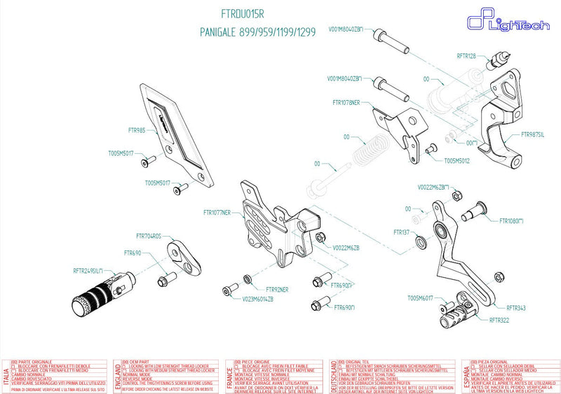 LighTech FTRDU015R R-series rearset kit for Ducati Panigale 959 2016-2019