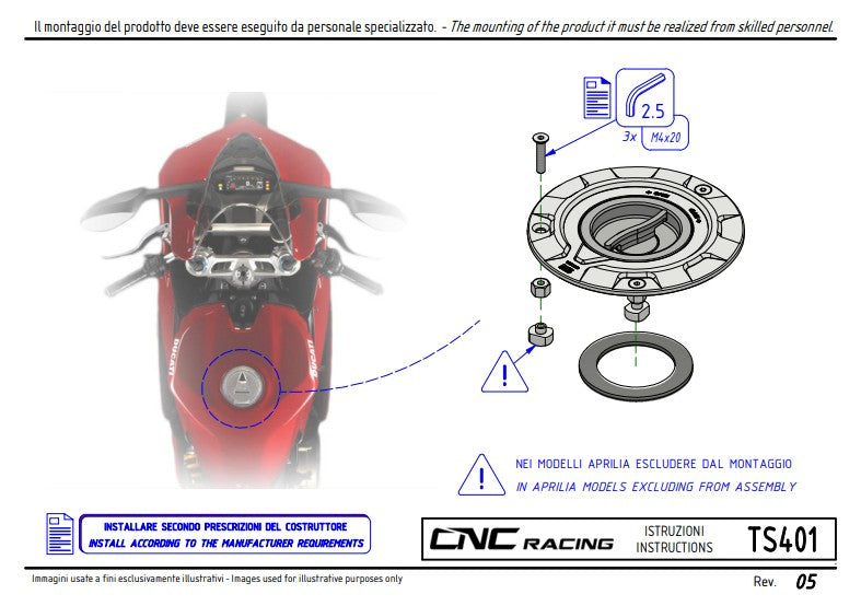 CNC Racing TS401R fuel cap Livery Tricolore anodised aluminium Ducati Panigale V4