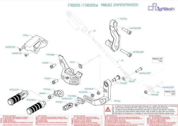 LighTech FTRDU016/W GP-shift rearset kit for Ducati Panigale V2 955 in anodised aluminium