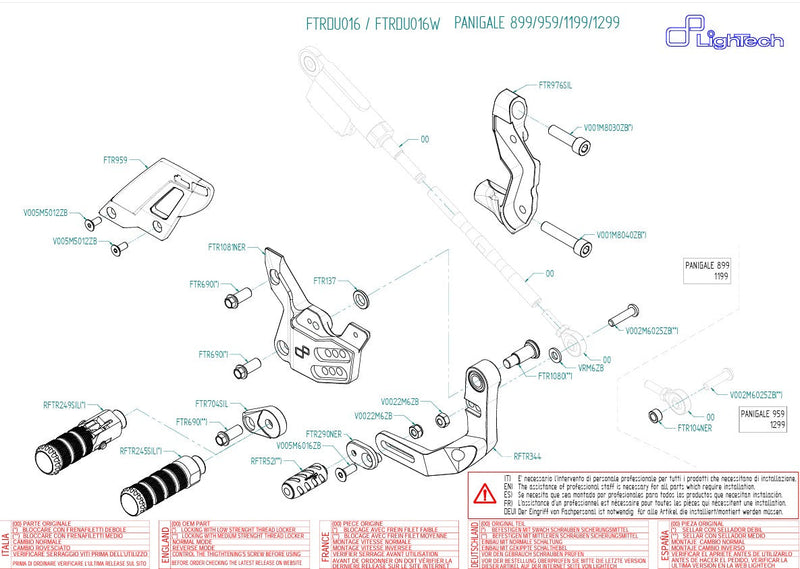 LighTech FTRDU016/W GP-shift rearset kit for Ducati Panigale V2 955 in anodised aluminium