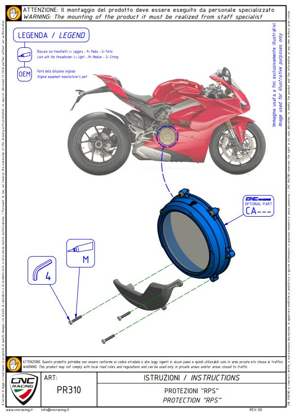 CNC Racing PR310 aluminium clutch protector cover for Ducati Panigale V4/S 2025-2026, black and silver