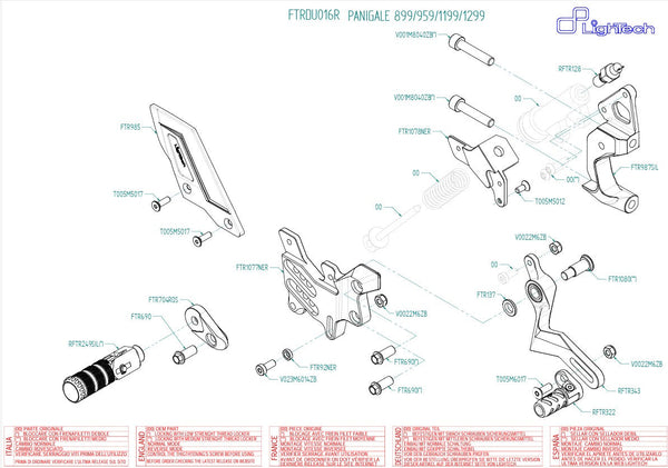 LighTech FTRDU016R R rearset with folding footpegs for Ducati Panigale 899