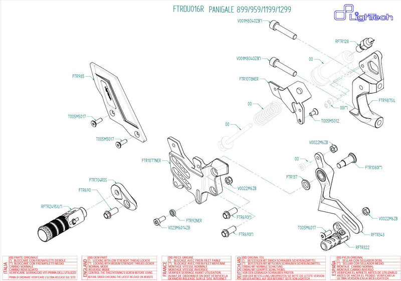 LighTech FTRDU016R R rearset with folding footpegs for Ducati Panigale 899