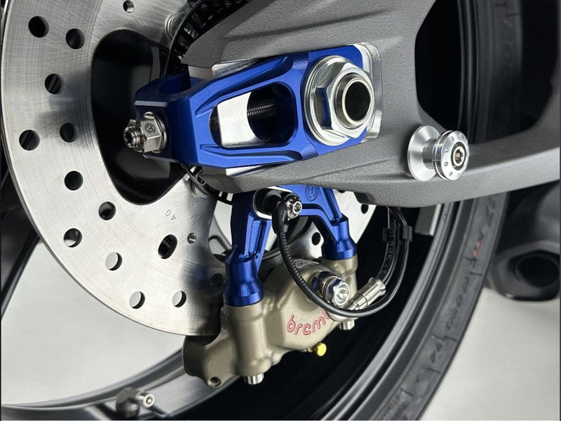 Motocorse chain tensioner kit with Brembo P2-30 caliper bracket for Ducati Panigale V4/S 2025-2026