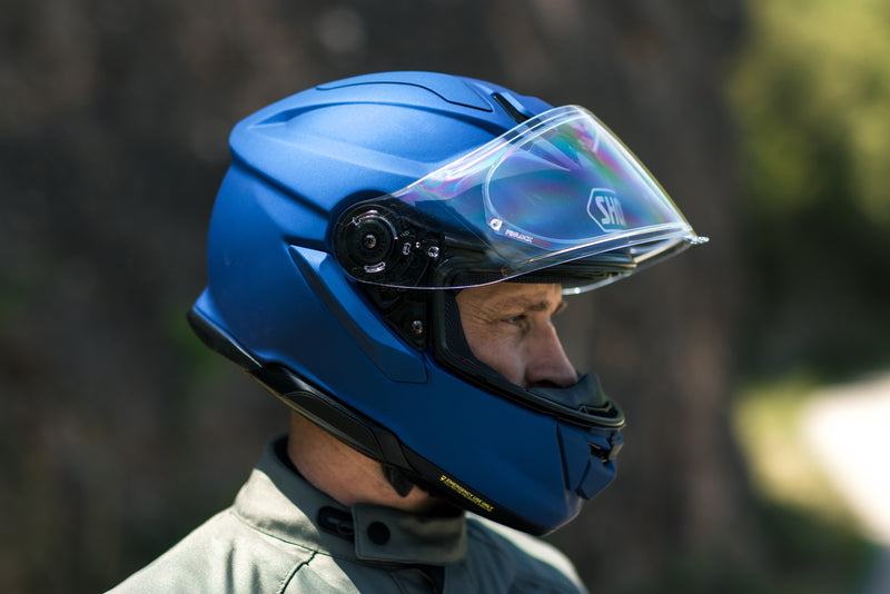 Shoei GT-Air3 Matt Blue Metallic – Sport-Touring Helmet with Sun Visor ECE 22.06 – in use