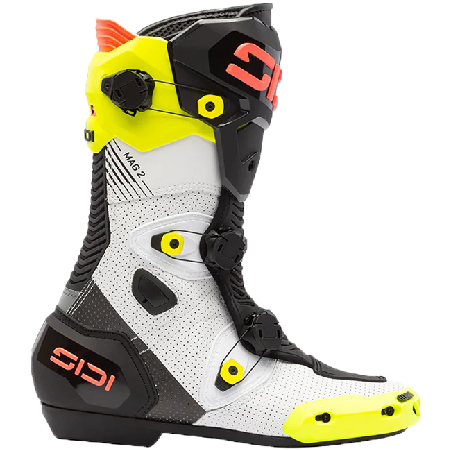 Sidi MAG 2 Air motorcycle boots in Fluo Yellow and Coral Red, model 390