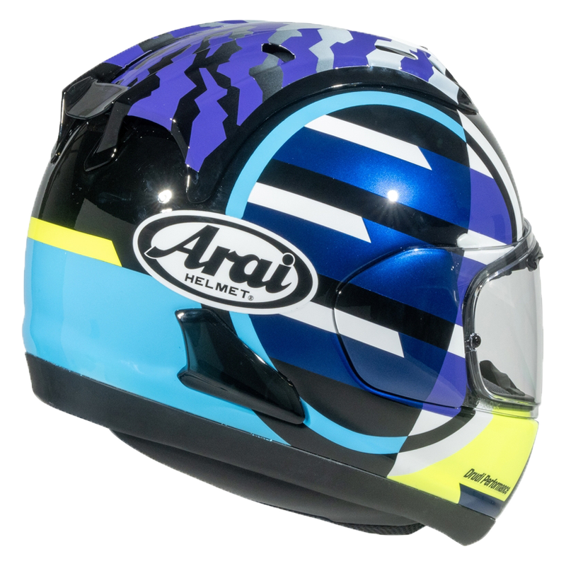 Arai RX-7V Evo full-face helmet in Spectre Purple finish, three-quarter view