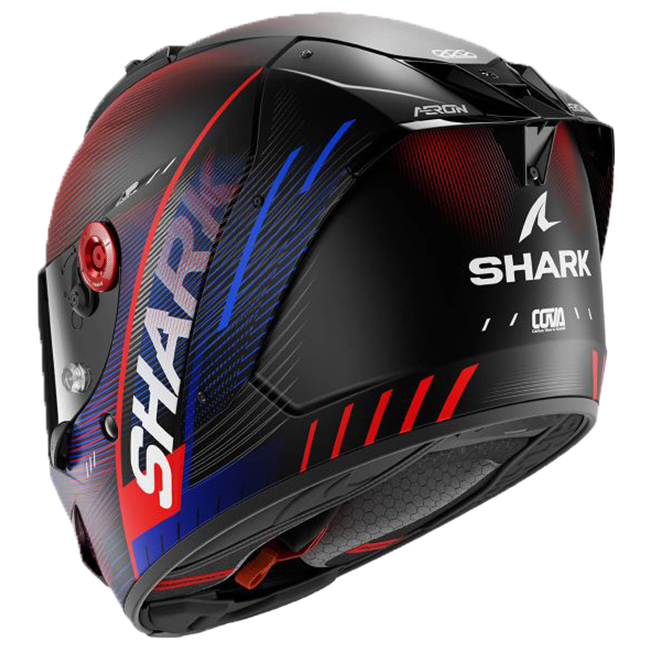 Shark Aeron Speed-Tech DBR helmet in matte red and blue carbon aramid fibre