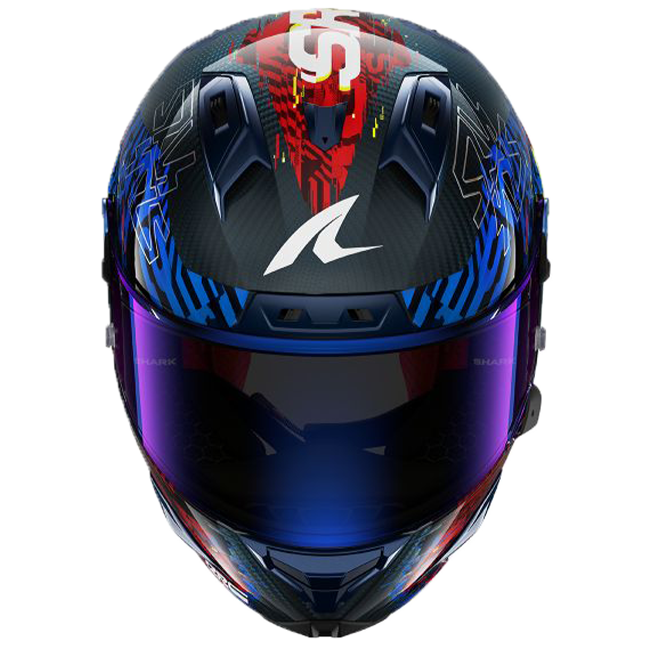 Shark Aeron GP FIM 2 full-face race helmet in Speed-Vib DBR red and blue colourway