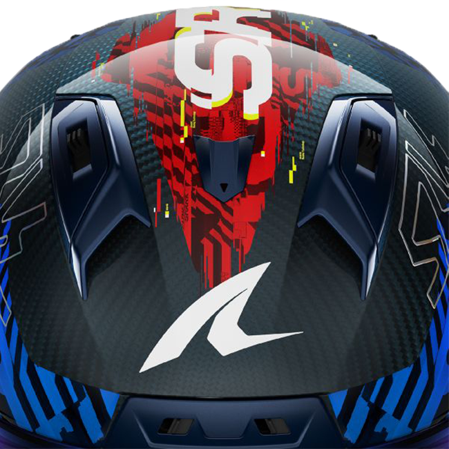 Shark Aeron GP FIM 2 full-face race helmet in Speed-Vib DBR red and blue colourway