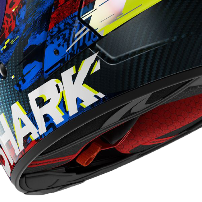 Shark Aeron GP FIM 2 full-face race helmet in Speed-Vib DBR red and blue colourway