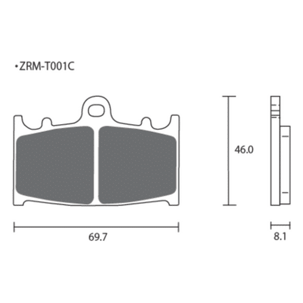 Dimension drawing of the ZCOO T001 brake pad, Z-T001-EX