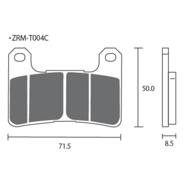 Dimension drawing of the ZCOO T004 brake pad, Z-T004-EX