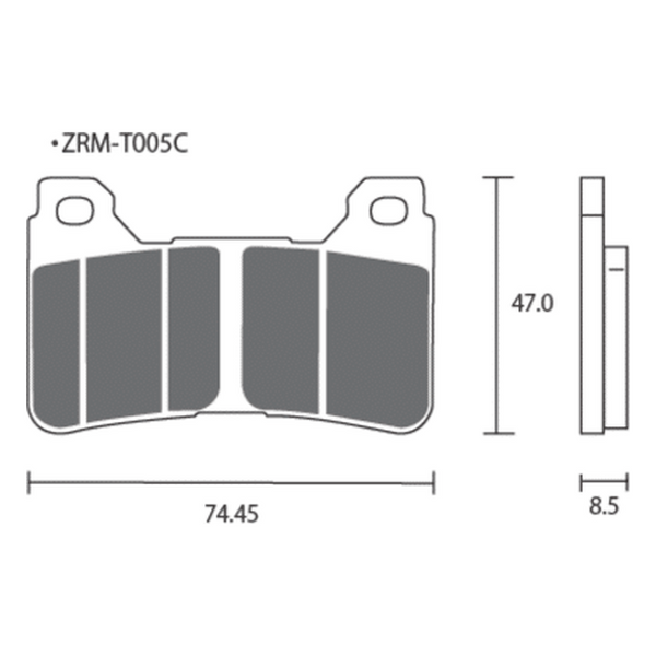 Dimension drawing of the ZCOO T005 brake pad, Z-T005-EX