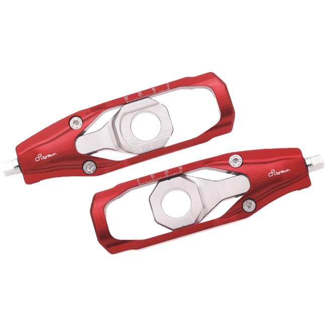 LighTech TEAP004 chain tensioner for Aprilia RS 660 in red and black Ergal 7075 aluminium