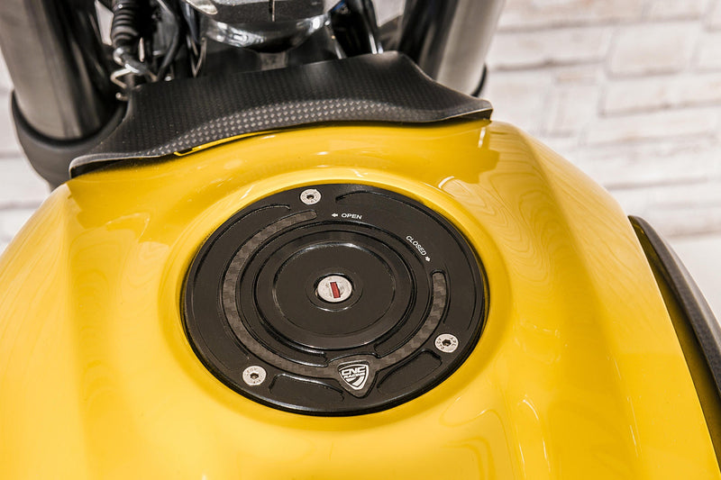 CNC Racing TSB01 carbon fuel cap with Ergal aluminium flange for Ducati Panigale V4