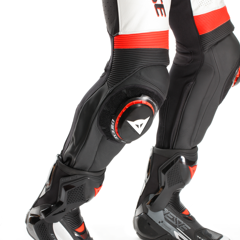 Dainese Laguna Seca 6 one-piece leather race suit in White/Red, men's perforated version