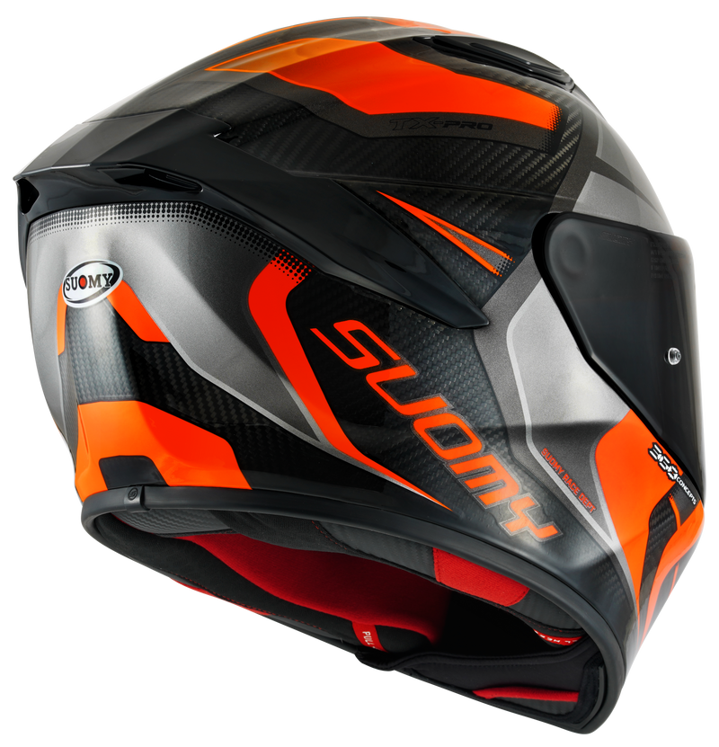 Suomy TX-Pro full-face carbon helmet in Advance Orange Fluo high-gloss finish
