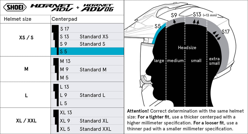 Shoei Head Pad S5 Type-H for Hornet ADV 06 / Hornet ADV