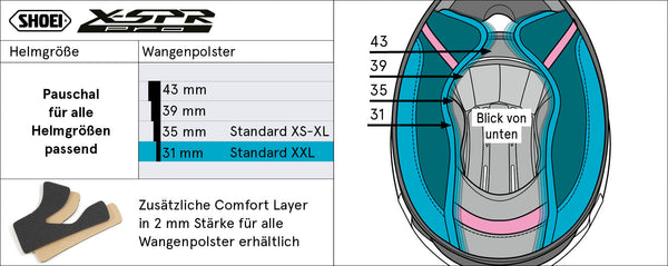 Shoei 31mm Type-P cheek pads for X-SPR Pro helmet