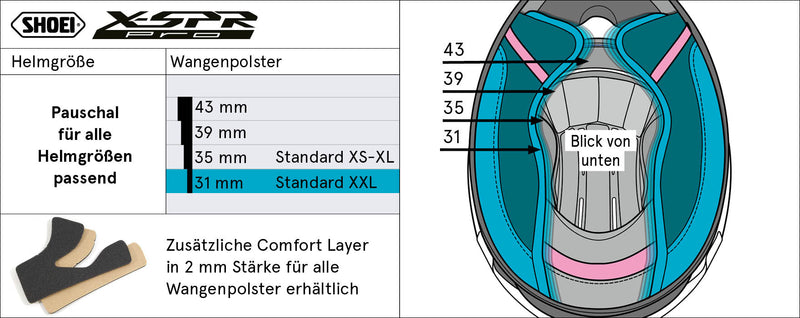 Shoei 35mm Type-P cheek pads for X-SPR Pro helmet