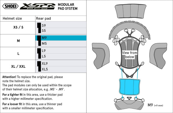 Shoei M9 Type-P rear head pad for X-SPR Pro helmet