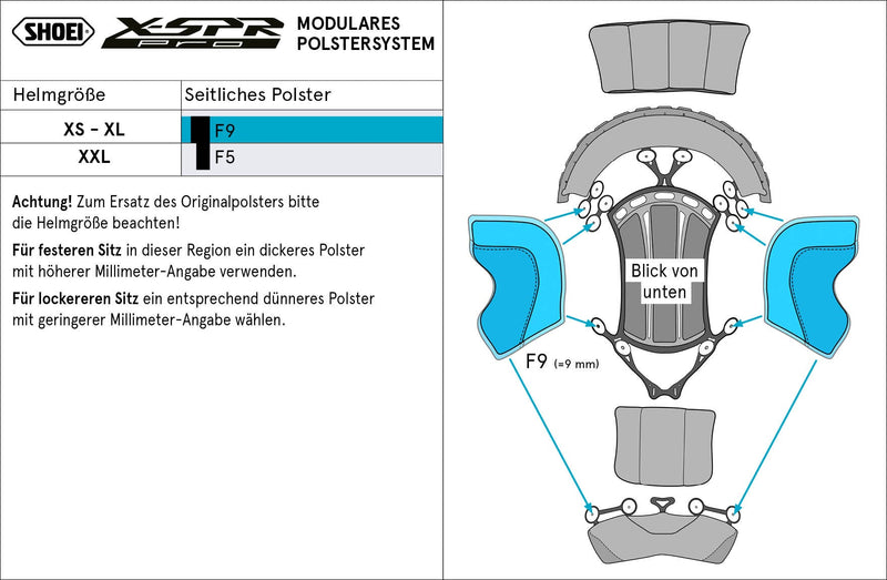 Shoei Side Head Pad F9 Type-P for X-SPR Pro helmet interior