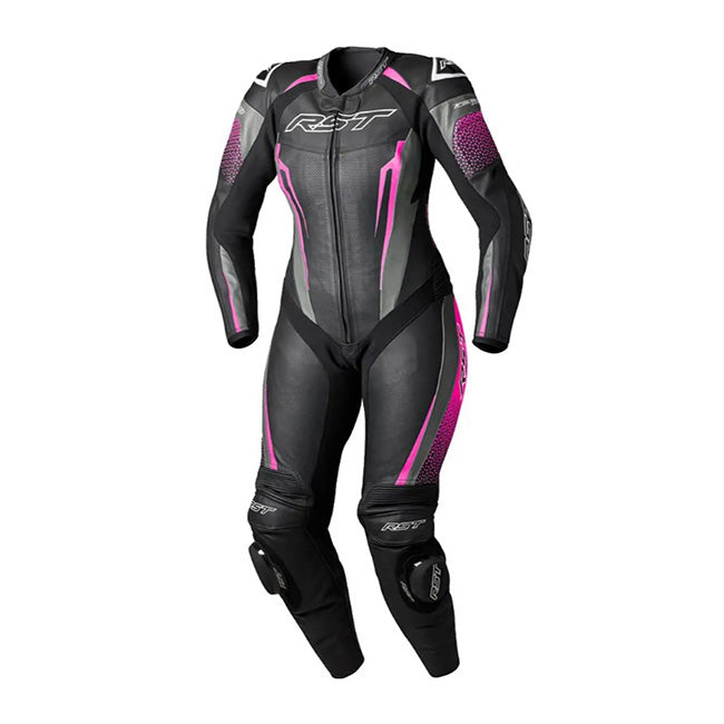 RST Tractech EVO D3O women's one-piece leather race suit in black and pink