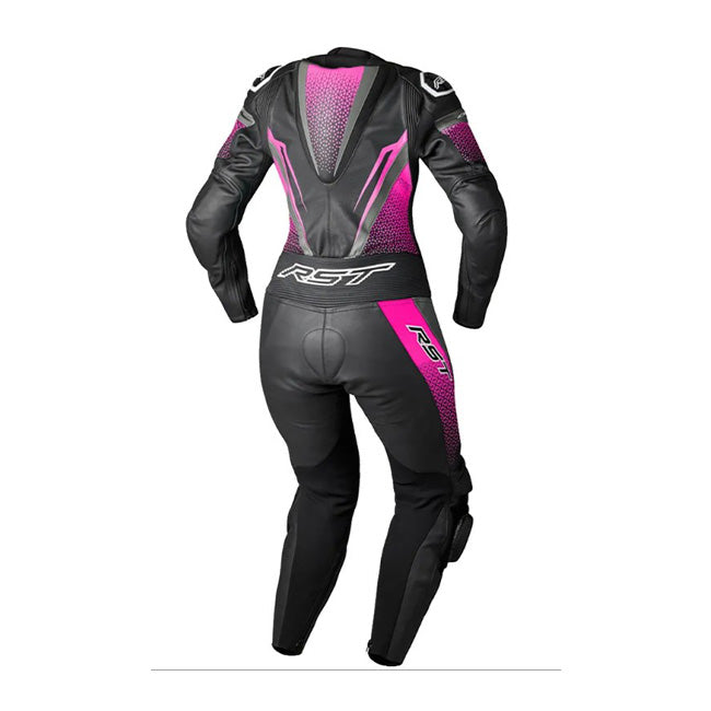 RST Tractech EVO D3O women's one-piece leather race suit in black and pink