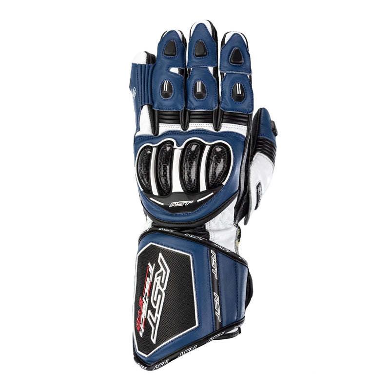 RST Tractech Evo 4 men's motorcycle leather gloves in Blue/White/Black
