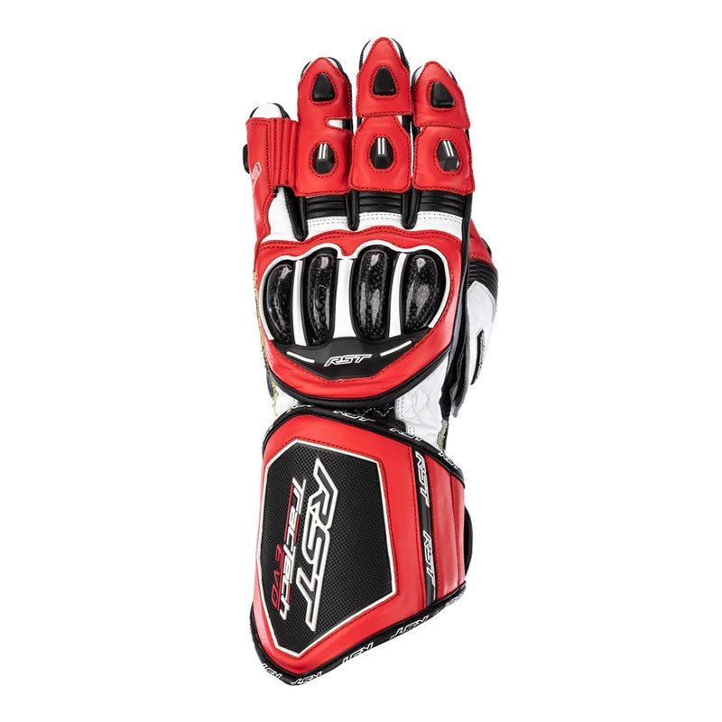 RST Tractech Evo 4 men's motorcycle leather gloves in Red, White and Black