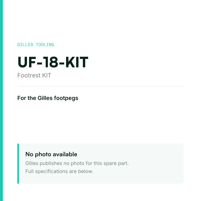 Gilles Footrest KIT – UF-18-KIT, data card, no manufacturer photo available