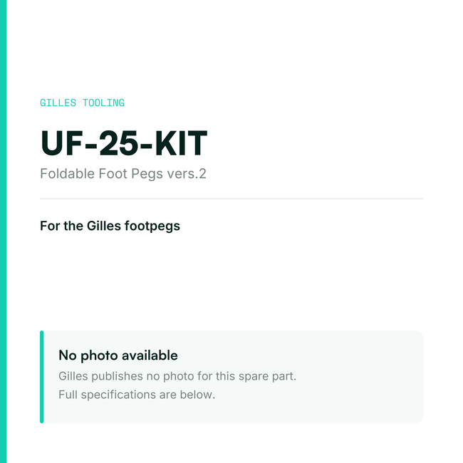 Gilles Foldable Foot Pegs vers.2 – UF-25-KIT, data card, no manufacturer photo available