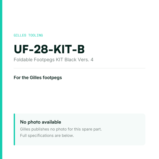 Gilles Foldable Footpegs KIT Black Vers. 4 – UF-28-KIT-B, data card, no manufacturer photo available