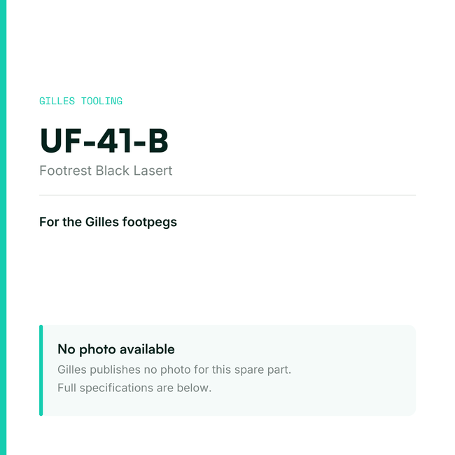 Gilles Footrest Black Lasert – UF-41-B, data card, no manufacturer photo available