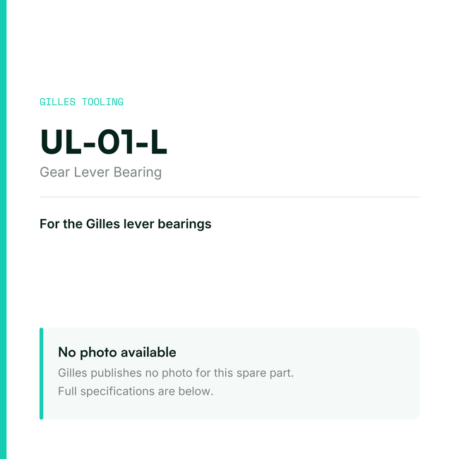 Gilles Gear Lever Bearing – UL-01-L, data card, no manufacturer photo available