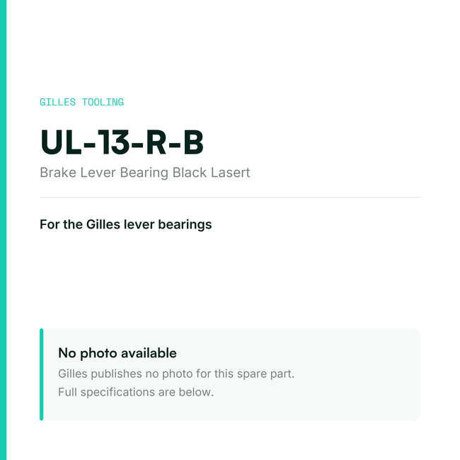 Gilles Brake Lever Bearing Black Lasert – UL-13-R-B, data card, no manufacturer photo available